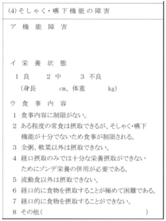 そしゃく 嚥下機能の障害 生姜者手帳